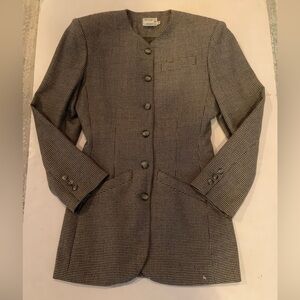 Neiman Marcus Vintage 80’s Wool Houndstooth Gray/White Blazer Made In France